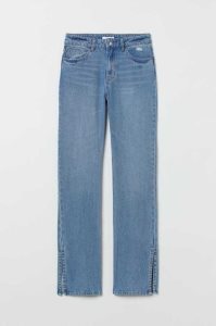 H&M Gerade High Split Jeans Damen Blau | HXK-602193