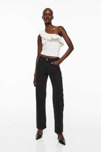 H&M Gerade Low Jeans Damen Dunkelgrau | IKY-461785