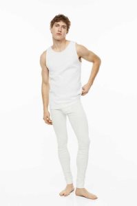 H&M Gerippt Baumwoll Long Johns Unterwäsche Herren Weiß | NKX-906148