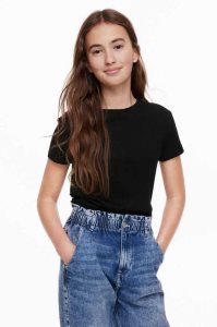 H&M Gerippt Baumwoll Top Jersey Kinder Schwarz | IFY-128493