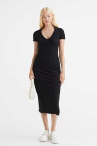 H&M Gerippt Bodycon Kleider Damen Schwarz | CUP-341785