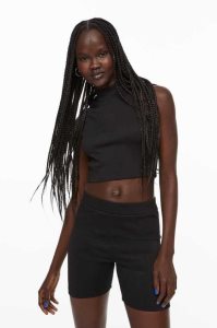 H&M Gerippt Crop Oberteile Damen Hellblau | YUD-593874