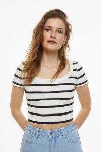 H&M Gerippt Crop Oberteile Damen Weiß | EJX-470936