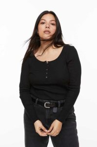 H&M Gerippt Henley Shirt Oberteile Damen Beige | ATE-527609