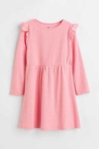 H&M Gerippt Jersey Kurzes Kleid Kinder Beige Rosa | XTH-054316