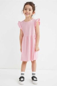 H&M Gerippt Jersey Kurzes Kleid Kinder Hellrosa | PNI-306284
