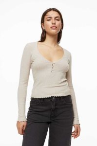 H&M Gerippt Jersey Oberteile Damen Blau | IWR-584790