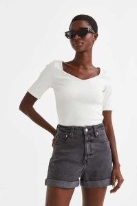 H&M Gerippt Jersey Oberteile Damen Weiß | LXP-196032