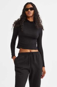 H&M Gerippt Long-sleeved Oberteile Damen Helllila | NEY-814392