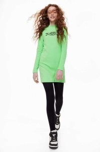 H&M Gerippt Mock Turtleneck Kurzes Kleid Kinder Hellgrün | JKQ-276541