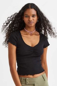 H&M Gerippt Oberteile Damen Weiß | UZV-471620