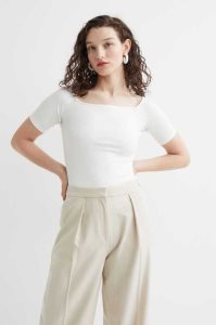 H&M Gerippt Off-the-shoulder Oberteile Damen Weiß | CKI-574038