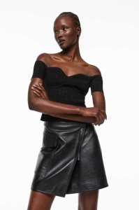 H&M Gerippt Off-the-shoulder Oberteile Damen Schwarz | FDW-729351