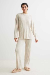H&M Gerippt Pullover Nachtwäsche Damen Hellbeige | DBA-724831