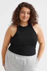 H&M Gerippt Tank Oberteile Damen Schwarz | KGA-270658
