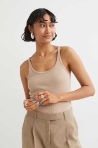 H&M Gerippt Tank Oberteile Damen Schwarz | XMB-564203
