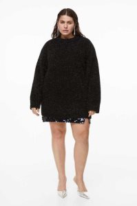 H&M Glittery Kleider Übergröße Damen Schwarz | POB-810594