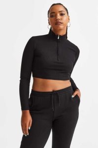 H&M Half-zip Crop Oberteile Damen Dunkelgrau | CVX-745613