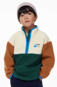 H&M Half-zip Fleece Jacket Oberbekleidung Kinder Dunkelgrün | GKI-140573
