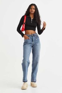 H&M Half-zip Rib-knit Oberteile Damen Rot | BUI-719802