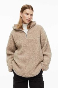 H&M Half-zip Teddy Hoodie Damen Navy Blau | ZHB-519863