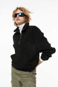 H&M Half-zip Teddy Sweatshirt Oberteile Damen Schwarz | QLR-029354