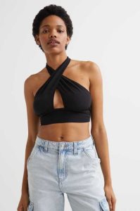 H&M Halterneck Crop Oberteile Damen Weiß | FBQ-795364