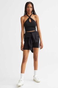 H&M Halterneck V-neck Oberteile Damen Schwarz | BUS-964718