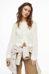 H&M Hole-knit Cardigan Pullover Damen Hellgelb | SLV-642730