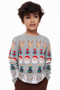 H&M Jacquard-knit Baumwoll Pullover Kinder Grau | KTU-017829