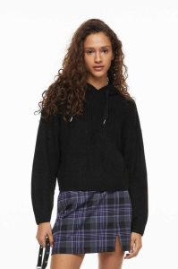 H&M Knit Hoodie Pullover Damen Schwarz | LGI-518467