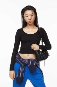 H&M Knit Oberteile Damen Schwarz | VIA-705648