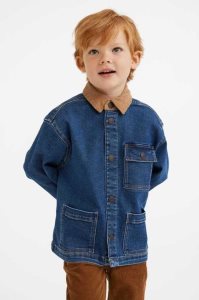 H&M Kompfort Stretch Corduroy-collared Denim Jacket Oberbekleidung Kinder Dunkelblau | UTM-210563