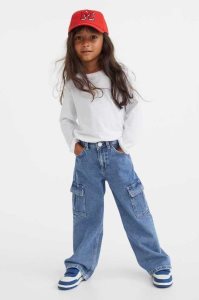 H&M Kompfort Stretch Weite Fit Cargo Jeans Kinder Hellbeige | KUT-950687