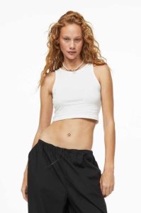 H&M Kurzes Baumwoll Tank Oberteile Damen Hellblau | TBY-102897