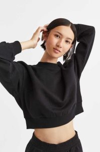 H&M Kurzes Sweatshirt Damen Schwarz | NUC-417052