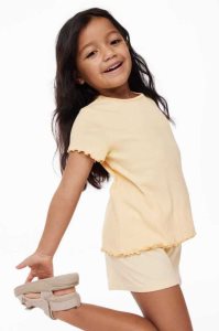 H&M Kurzes-sleeved Gerippt Oberteile Kinder Hellblau | RKG-125304