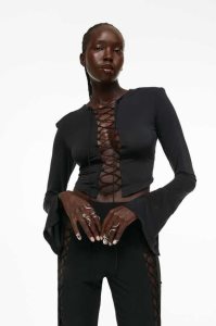 H&M Laced-detail Oberteile Damen Schwarz | HIJ-467018