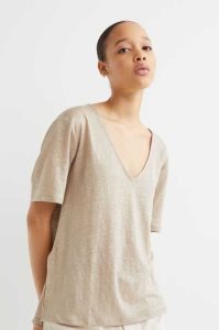 H&M Linen Jersey T-shirt Oberteile Damen Weiß | DHS-978562