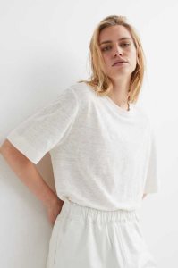 H&M Linen Jersey T-shirt Oberteile Damen Rot Orange | YZP-148325