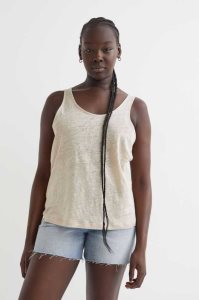 H&M Linen Jersey Tank Oberteile Damen Hellbeige | MBL-389712