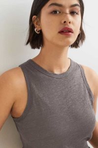 H&M Linen Jersey Tank Oberteile Damen Schwarz | PCQ-453629