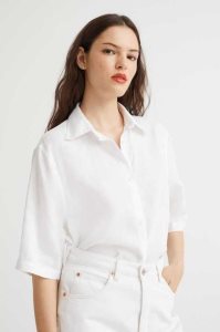H&M Linen Shirt Bluse Damen Schwarz | XVK-945238