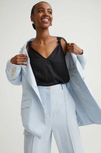 H&M Linen V-neck Oberteile Damen Blau | YBR-208549