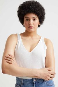 H&M Linen-blend Tank Oberteile Damen Weiß | YZK-163578