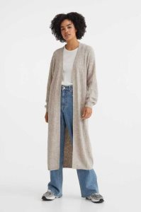 H&M Long Cardigan Pullover Damen Hellbeige | IWS-083175