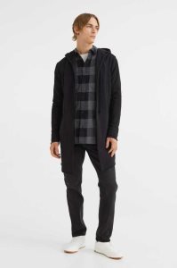 H&M Long Mit Kapuze Cardigan Hoodie Herren Schwarz | MVH-416705