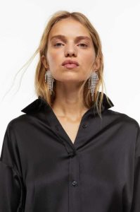 H&M Long Rhinestone Ohrringe Damen Silber | LTQ-120784