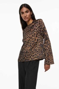 H&M Long-sleeved Bluse Damen Braun Leopard | SXC-623450