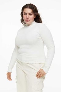 H&M Long-sleeved Gerippt Oberteile Damen Weiß | AVC-896234